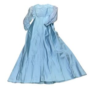 Women’s Light Blue Long Sleeve Vintage Bridesmaid Dress Lantern Sleeves and Veil